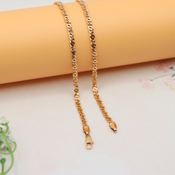Elegant Rose Gold Necklace with Polished Oval Chain Design, XPNL0194 - Picture 10 of 12